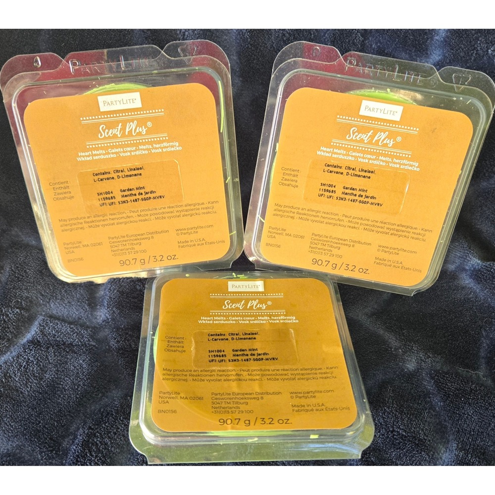 NWT partyLite Scent Plus Heart Melts Garden Mint Pack of 3 Wax Melts
